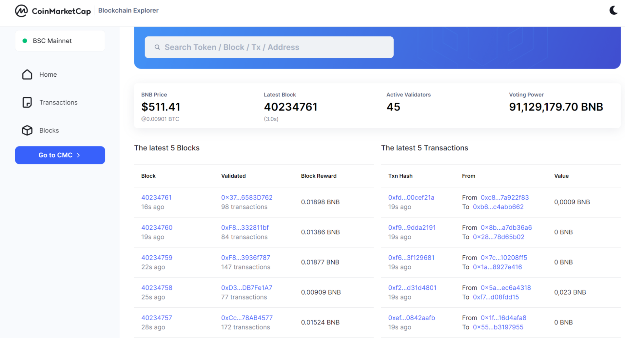 Coinmarketcap Blockchain Explorer