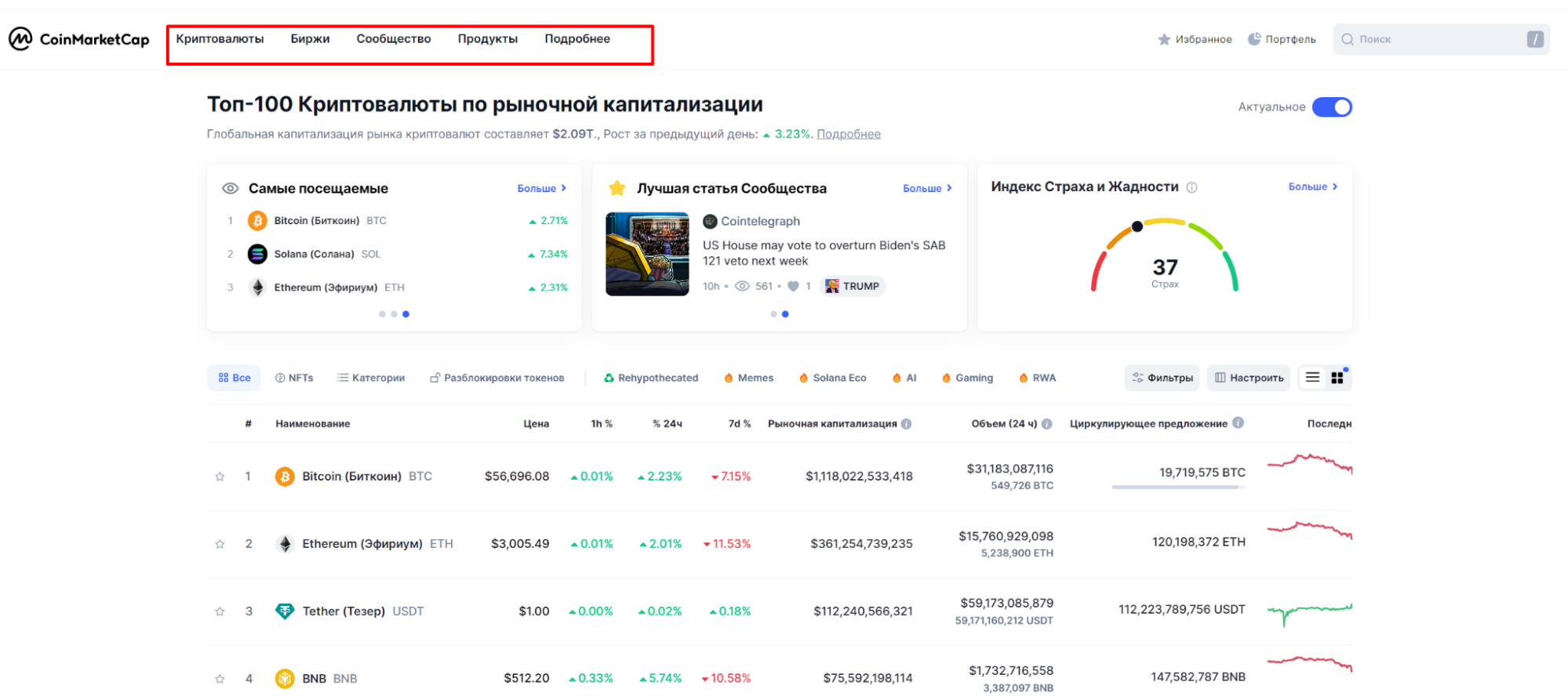 Как пользоваться Coinmarketcap - 1